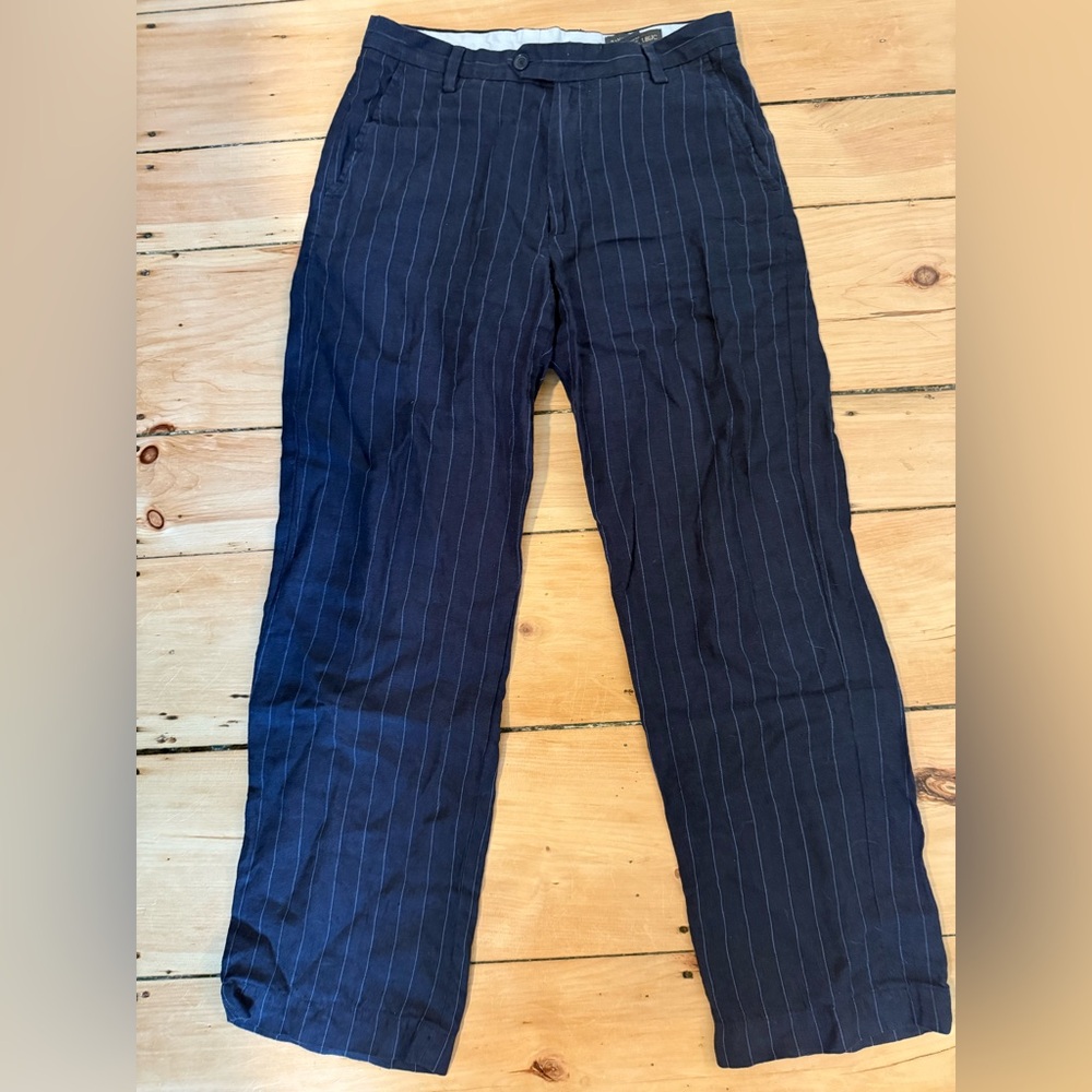 Banana Republic Dark Blue Striped Trousers Linen